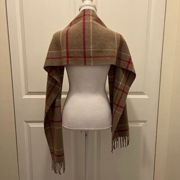 Erdenet 100% Cashmere Brown & Pink Plaid Scarf with Fringe - Picture 4 of 9